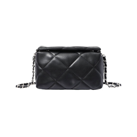 Diamond Pattern Quilted Crossbody Bag(Black)