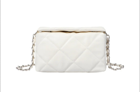 Diamond Pattern Quilted Crossbody Bag(Off-White)
