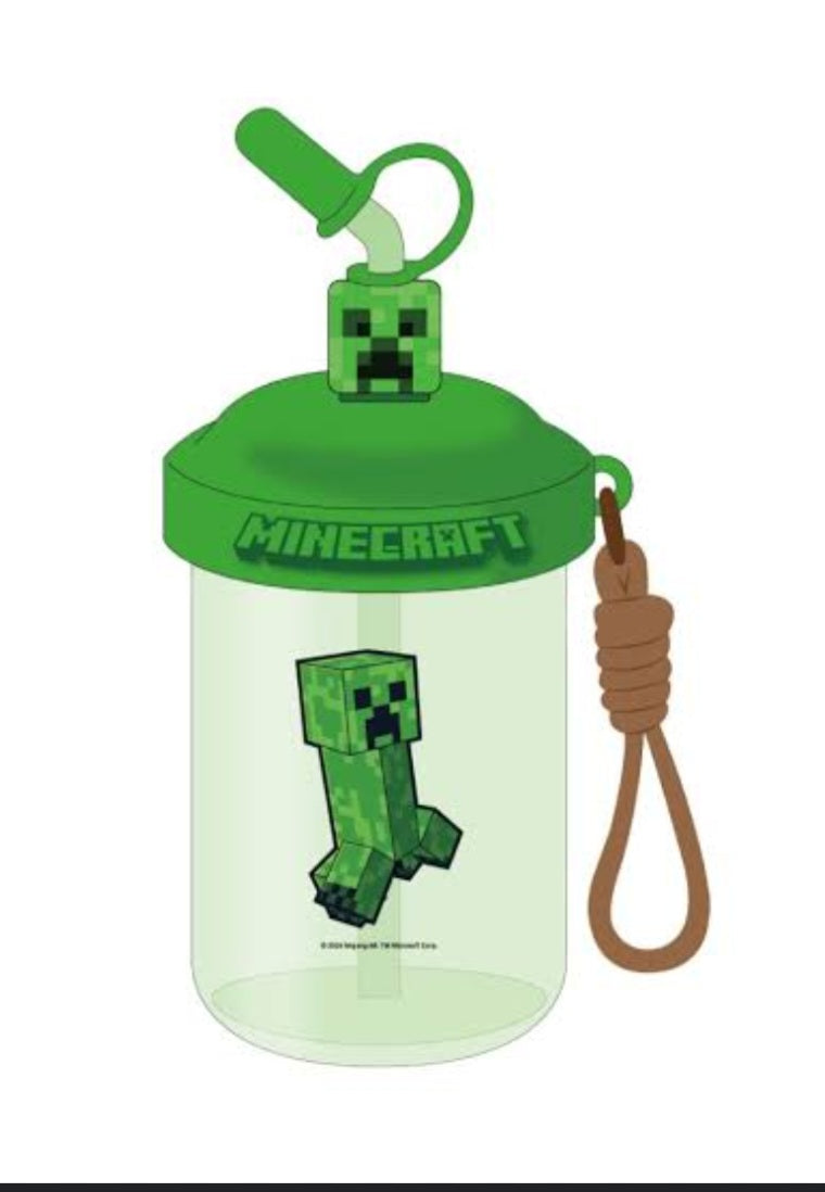 Minecraft Plastic Bottle with Stir Straw 680mL